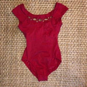 Mirella Red Cap-Sleeve Leotard